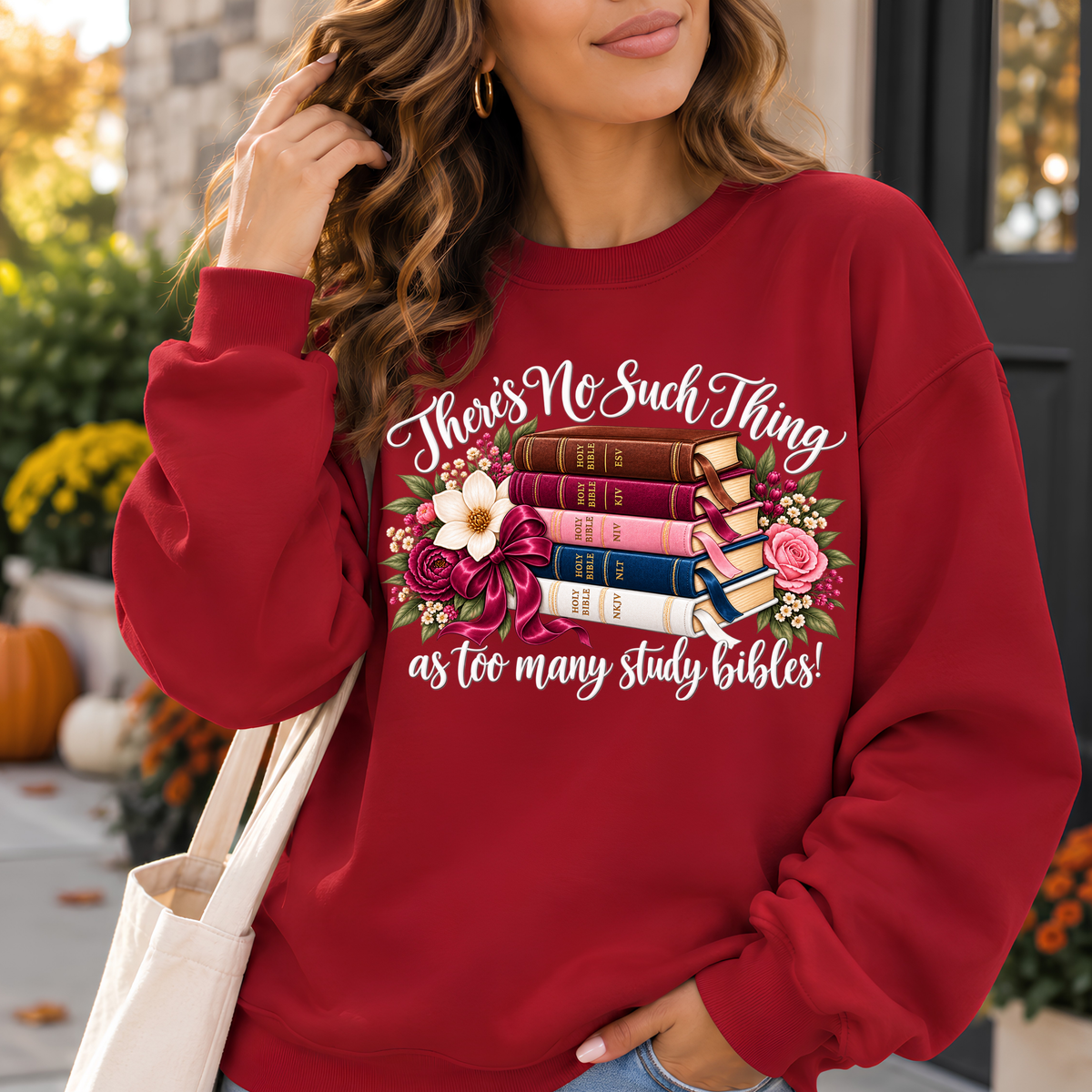 There’s No Such Thing as Too Many Study Bibles Christian Crewneck Sweatshirt – Light Lettering