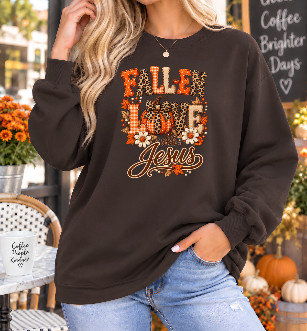 Fall-en Love with Jesus Christian Fall Crewneck Sweatshirt