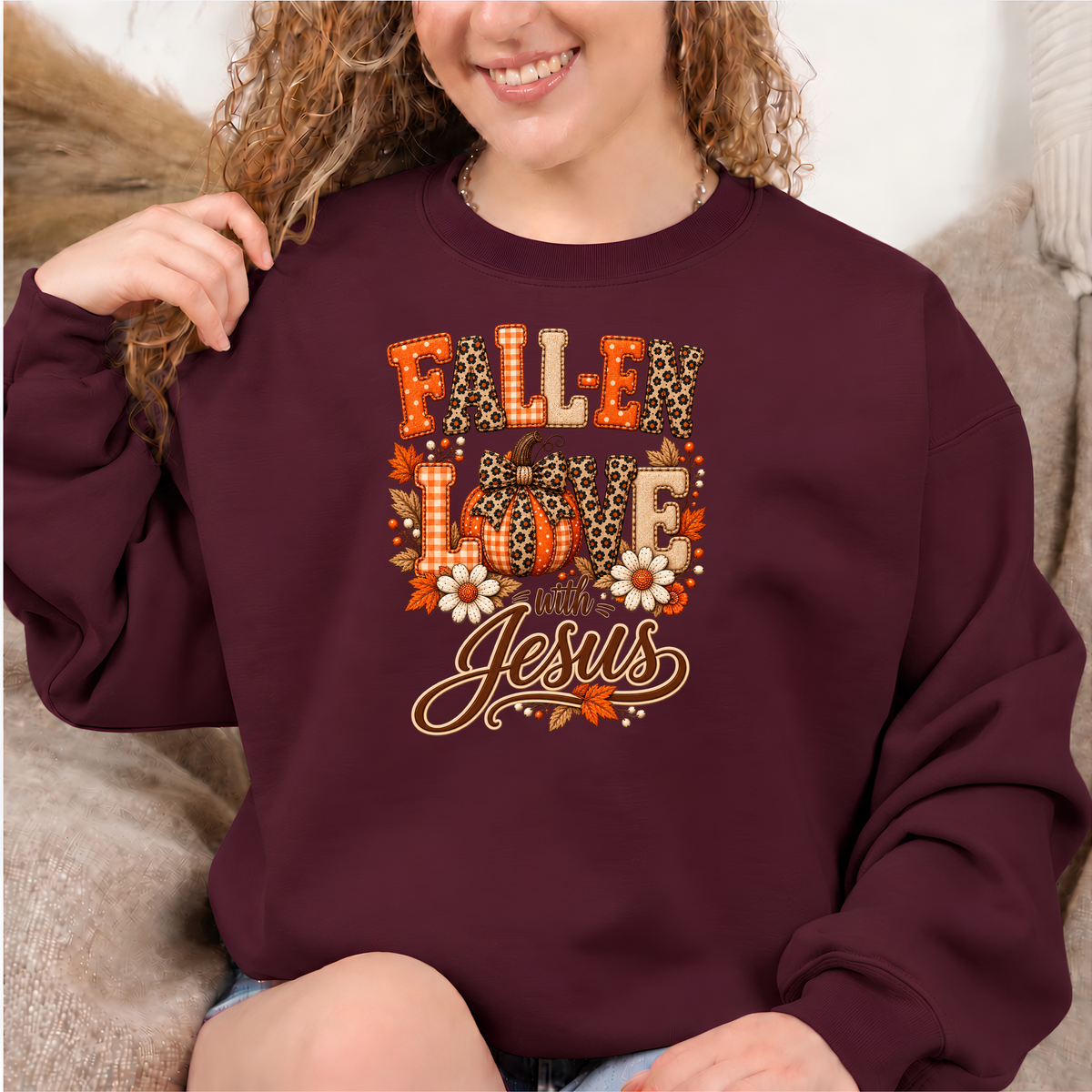 Fall-en Love with Jesus Christian Fall Crewneck Sweatshirt