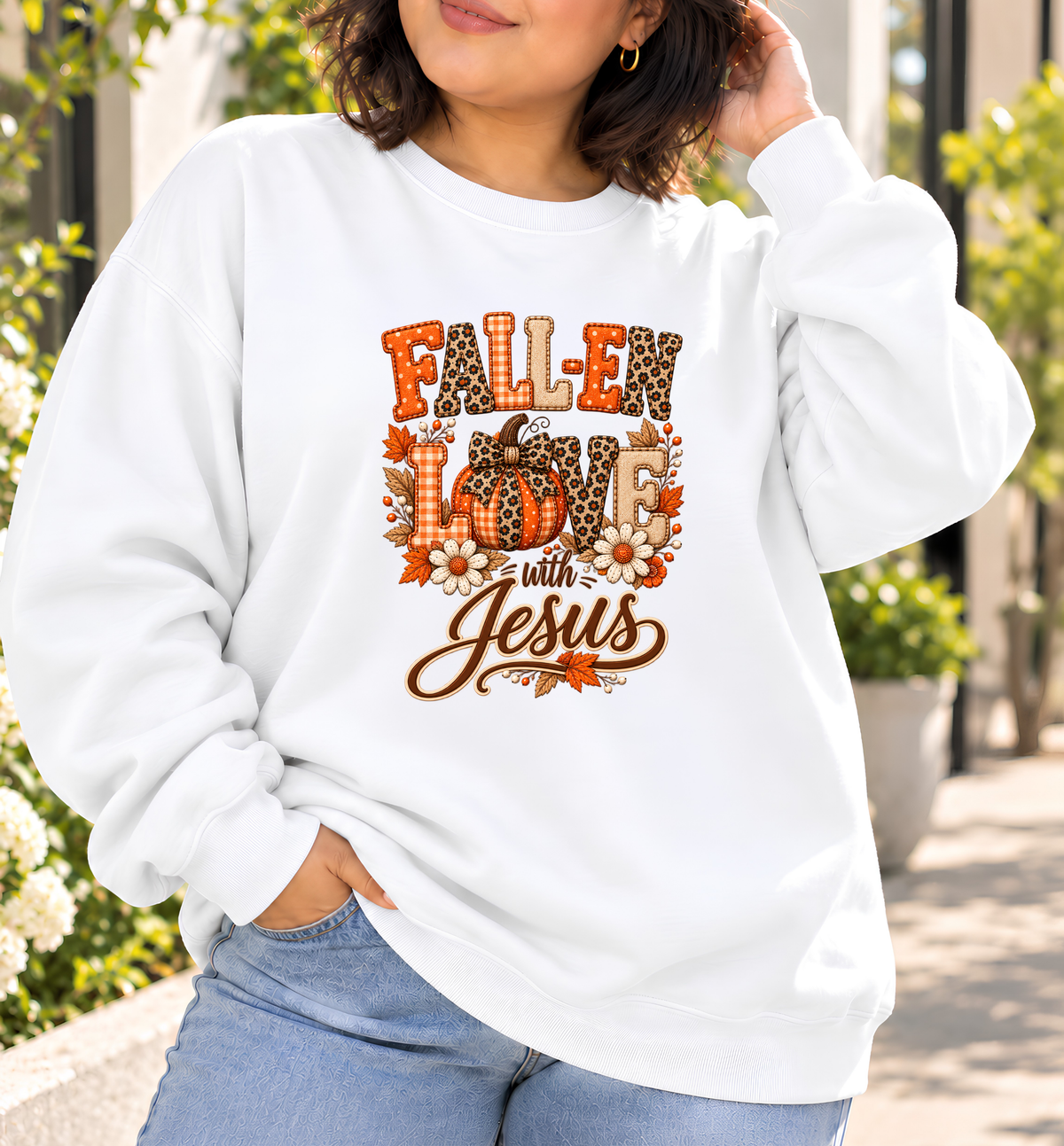 Fall-en Love with Jesus Christian Fall Crewneck Sweatshirt
