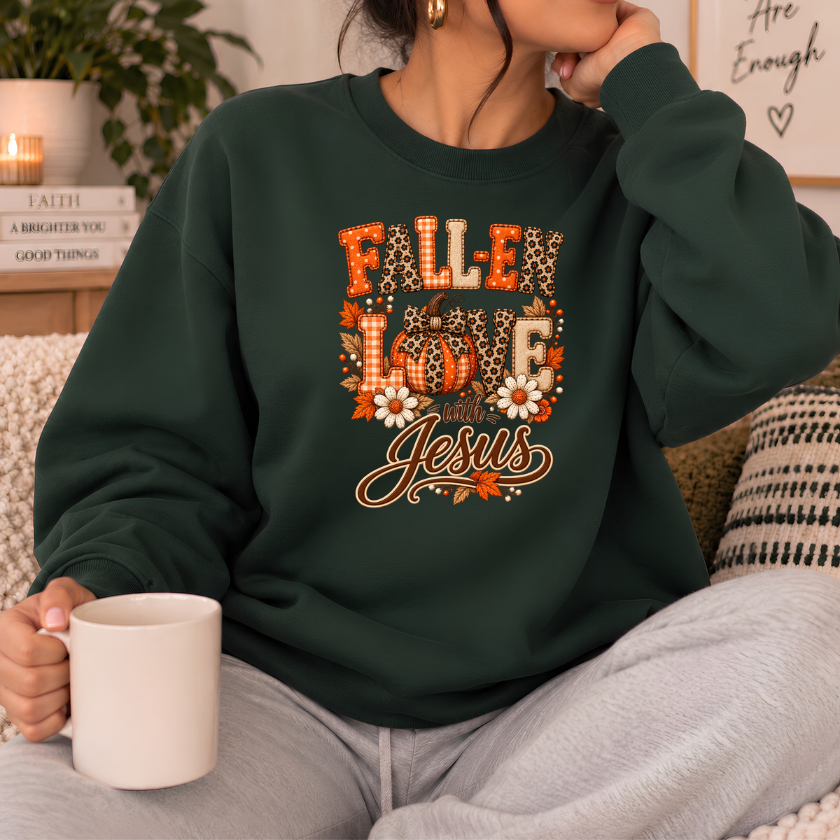 Fall-en Love with Jesus Christian Fall Crewneck Sweatshirt
