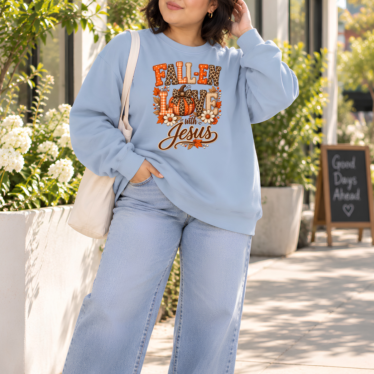 Fall-en Love with Jesus Christian Fall Crewneck Sweatshirt