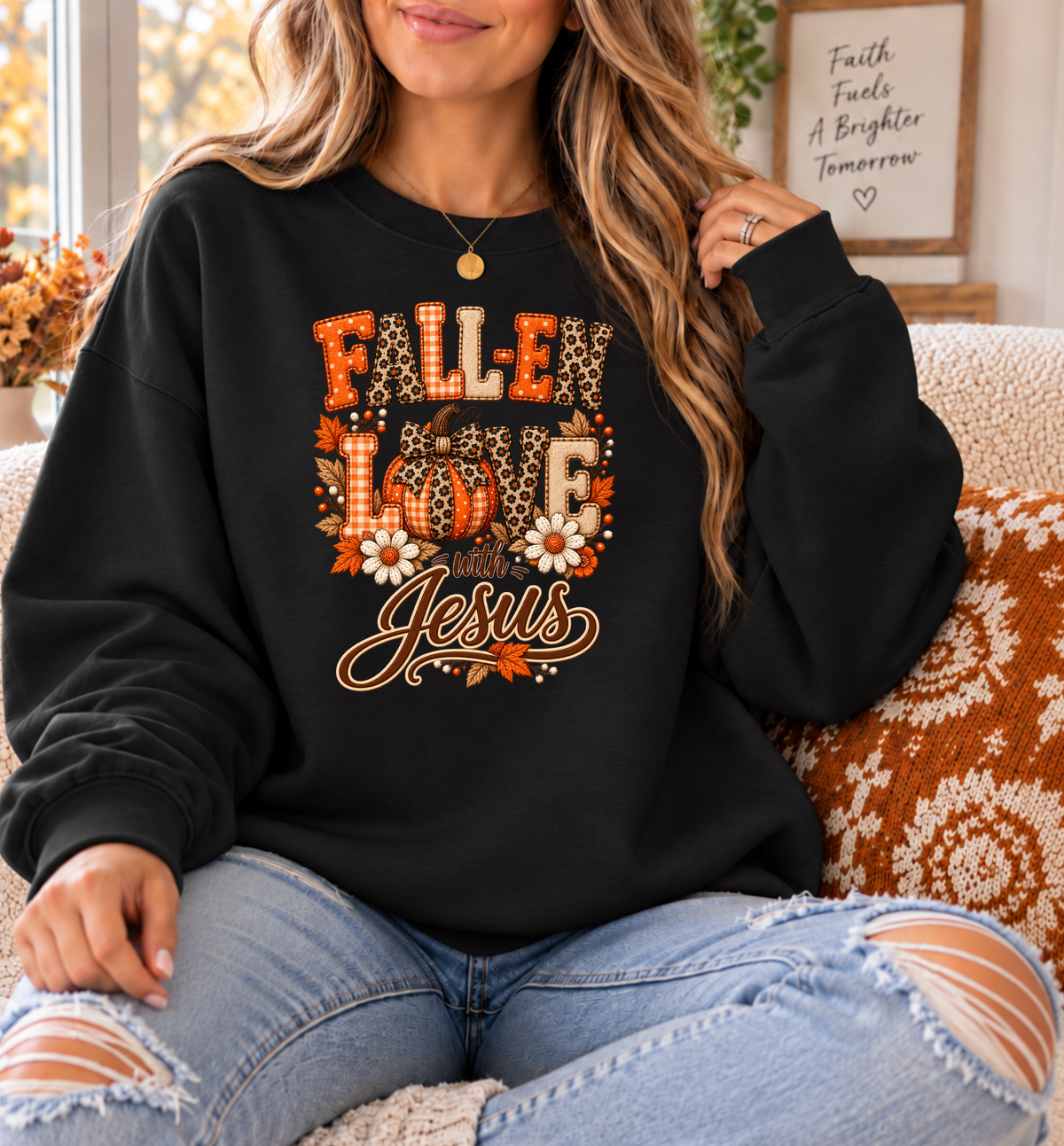 Fall-en Love with Jesus Christian Fall Crewneck Sweatshirt