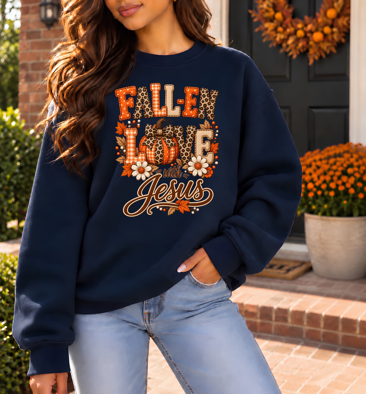 Fall-en Love with Jesus Christian Fall Crewneck Sweatshirt