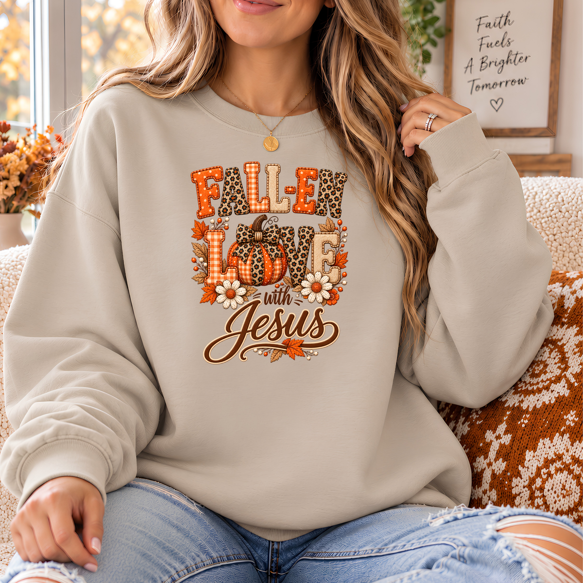 Fall-en Love with Jesus Christian Fall Crewneck Sweatshirt