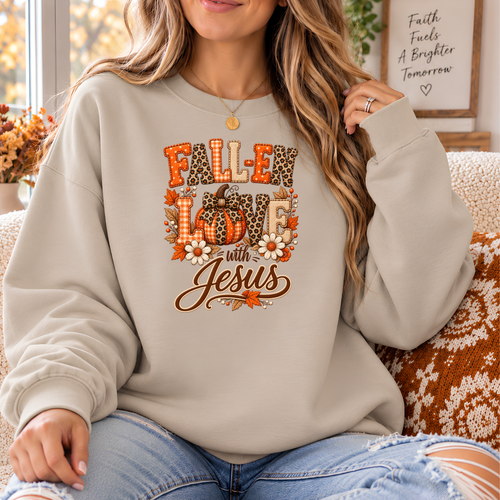 Fall-en Love with Jesus Christian Fall Crewneck Sweatshirt