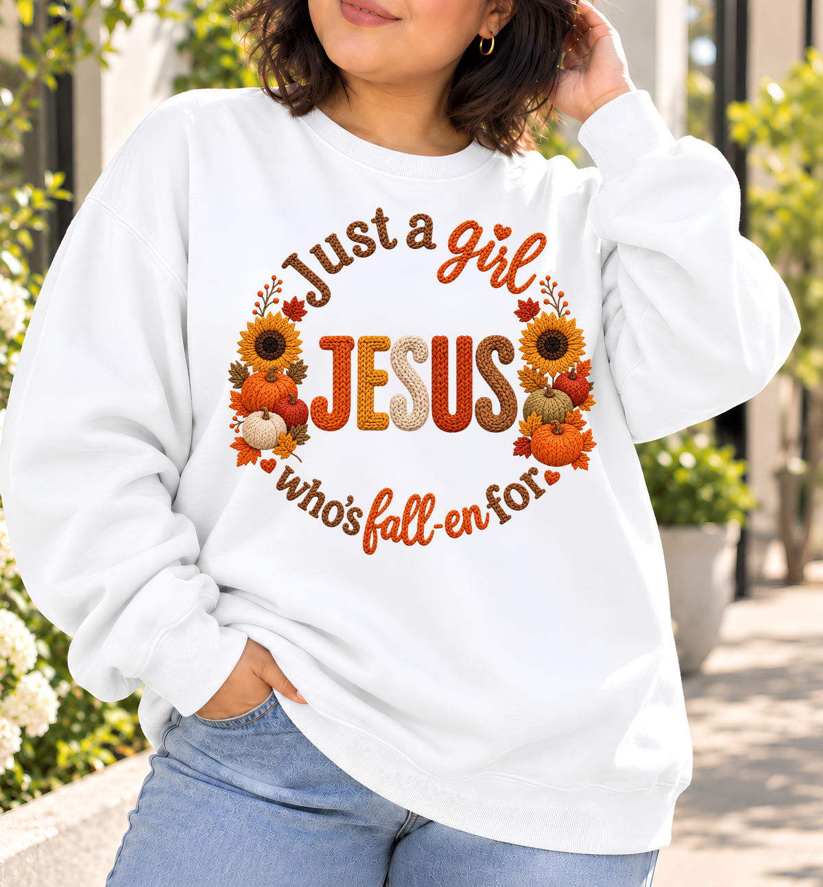 Just a Girl Who's Fall-en for Jesus Sweatshirt | Autumn Sunflowers Christian