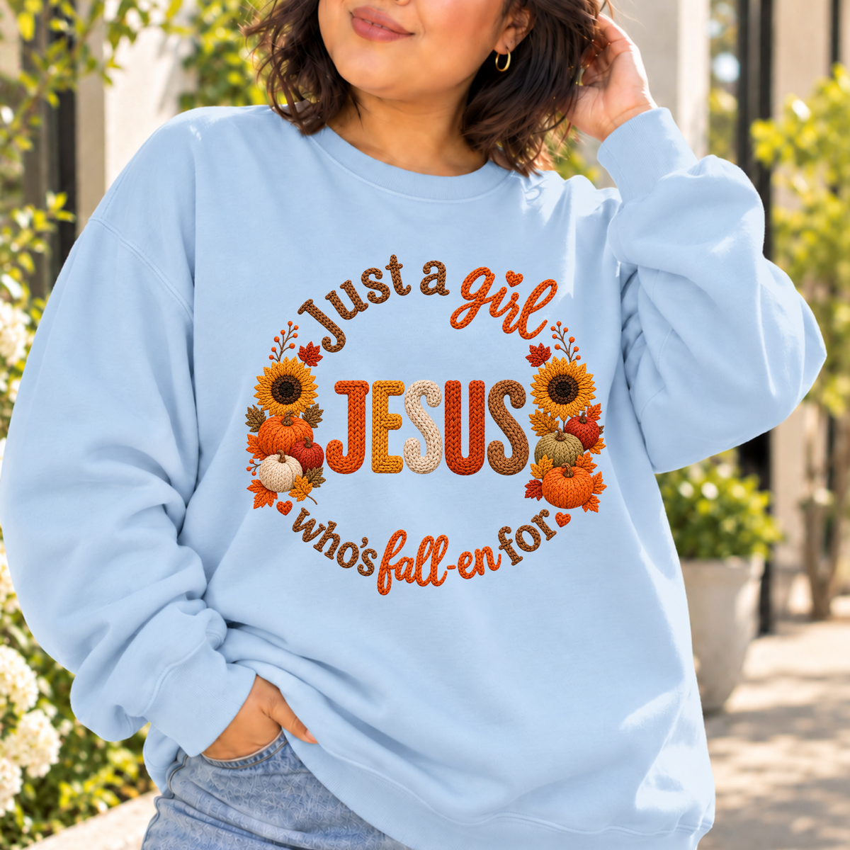 Just a Girl Who's Fall-en for Jesus Sweatshirt | Autumn Sunflowers Christian
