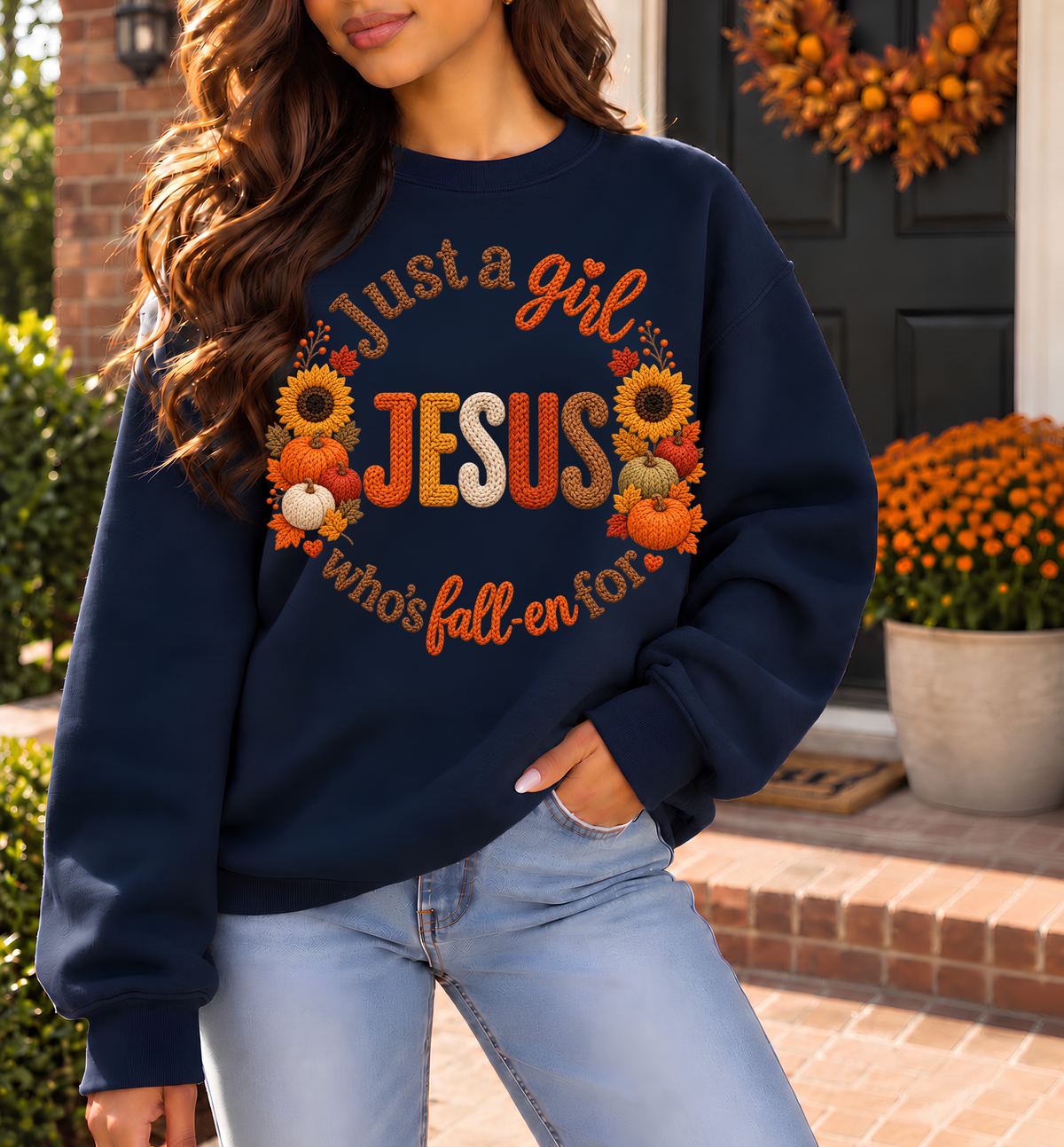 Just a Girl Who's Fall-en for Jesus Sweatshirt | Autumn Sunflowers Christian