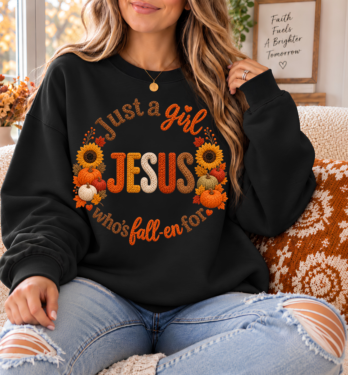 Just a Girl Who's Fall-en for Jesus Sweatshirt | Autumn Sunflowers Christian