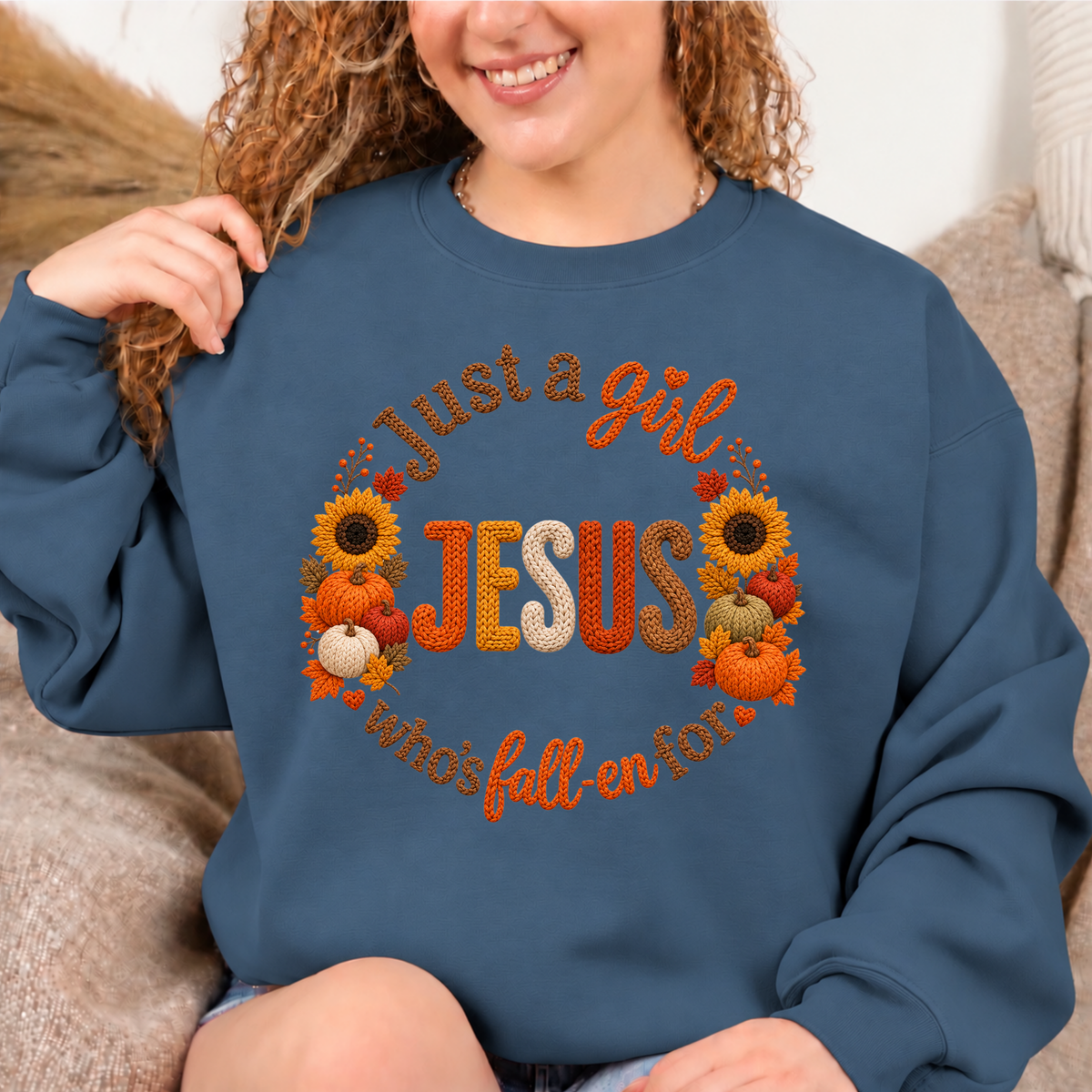 Just a Girl Who's Fall-en for Jesus Sweatshirt | Autumn Sunflowers Christian