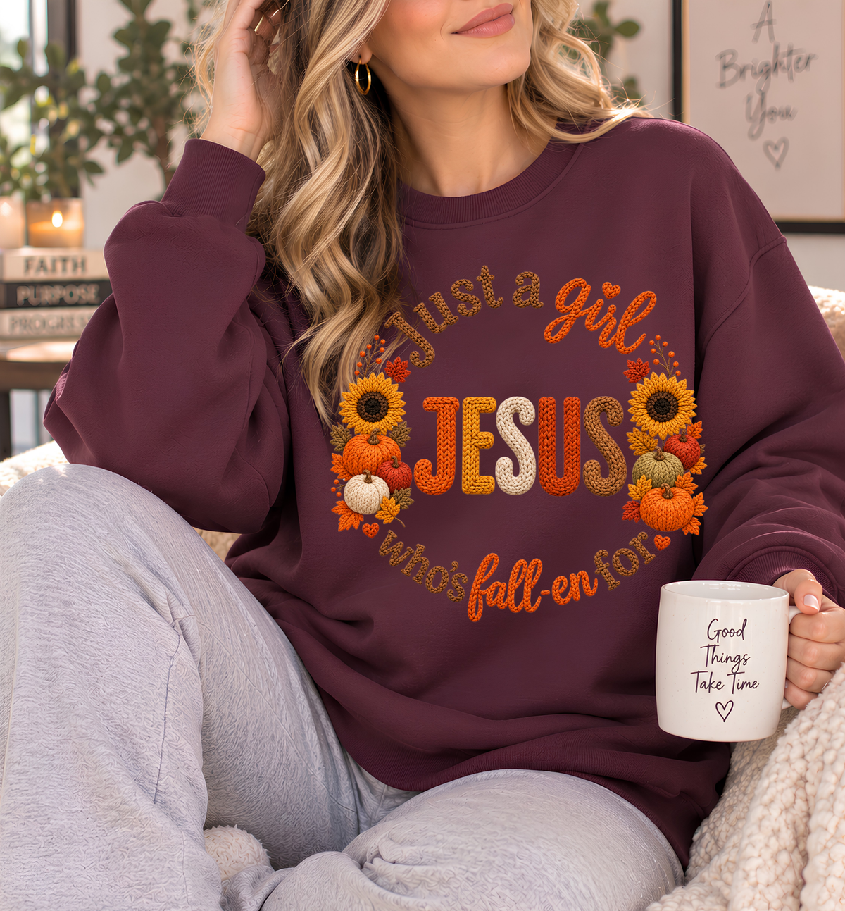 Just a Girl Who's Fall-en for Jesus Sweatshirt | Autumn Sunflowers Christian
