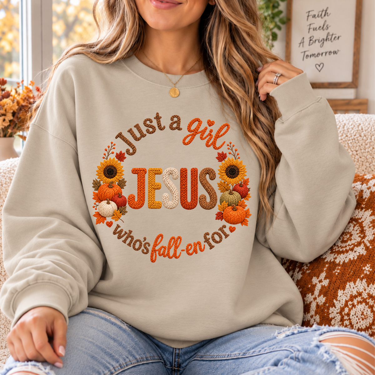 Just a Girl Who's Fall-en for Jesus Sweatshirt | Autumn Sunflowers Christian