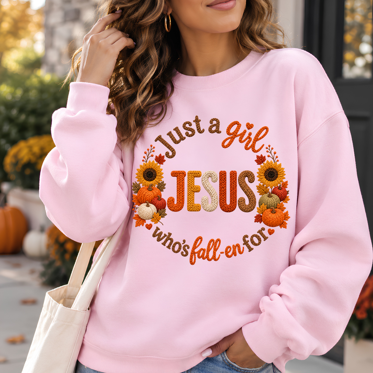Just a Girl Who's Fall-en for Jesus Sweatshirt | Autumn Sunflowers Christian