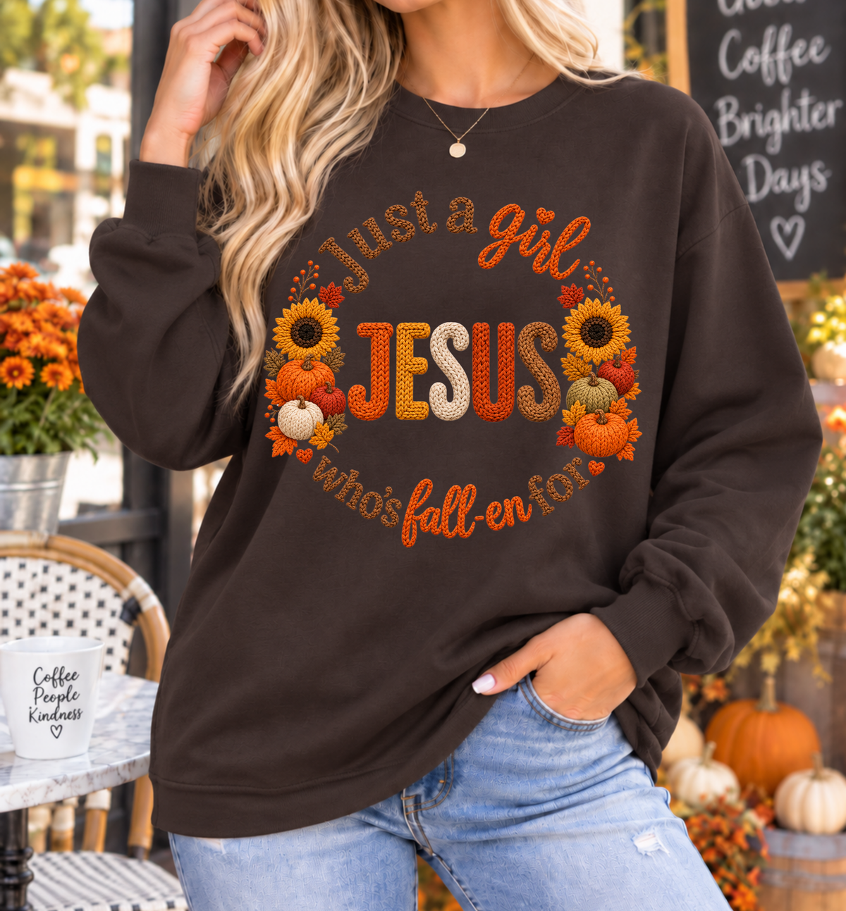 Just a Girl Who's Fall-en for Jesus Sweatshirt | Autumn Sunflowers Christian