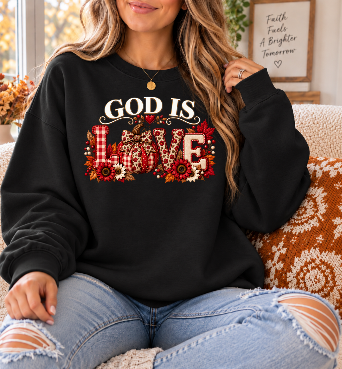 God Is Love Christian Fall Crewneck Sweatshirt