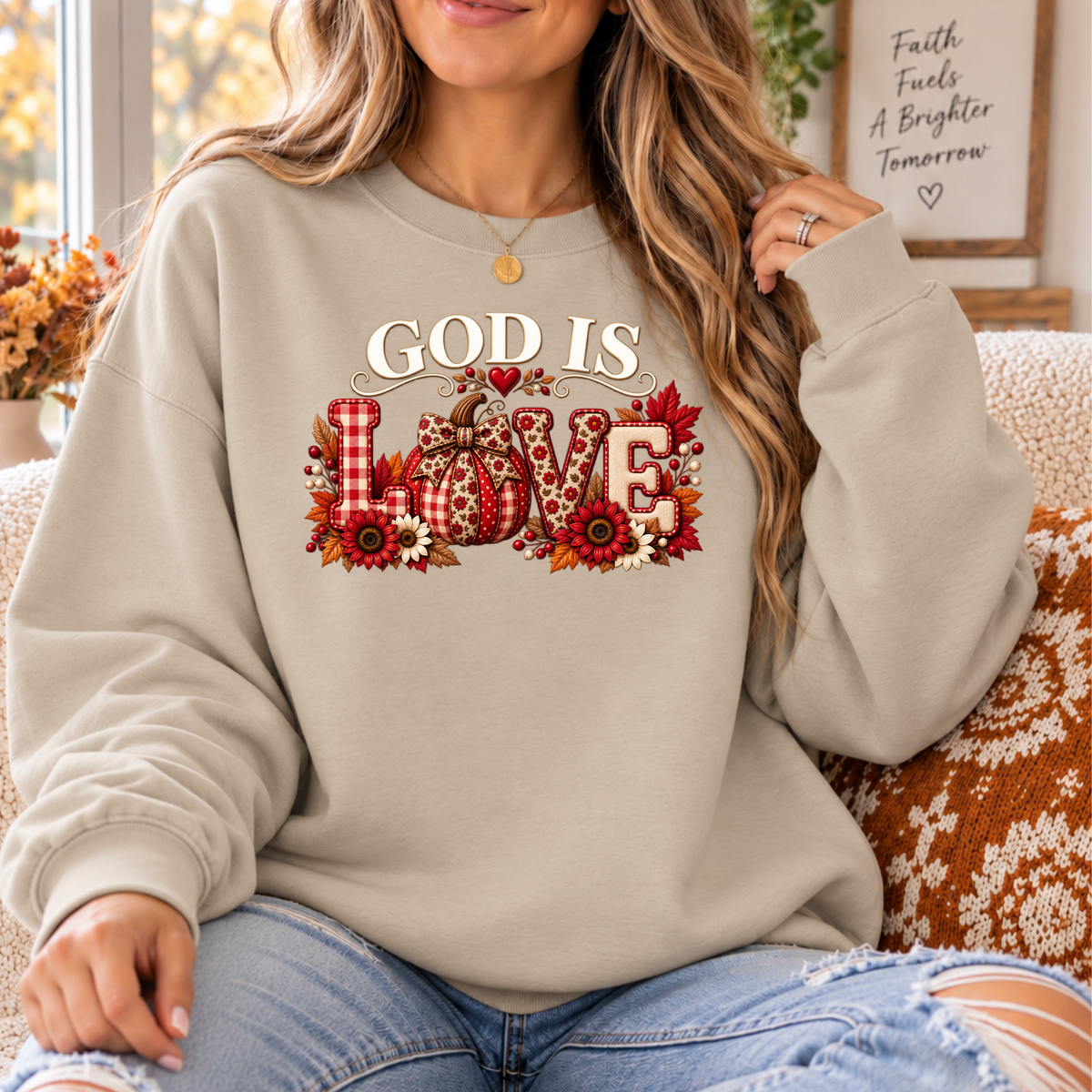 God Is Love Christian Fall Crewneck Sweatshirt