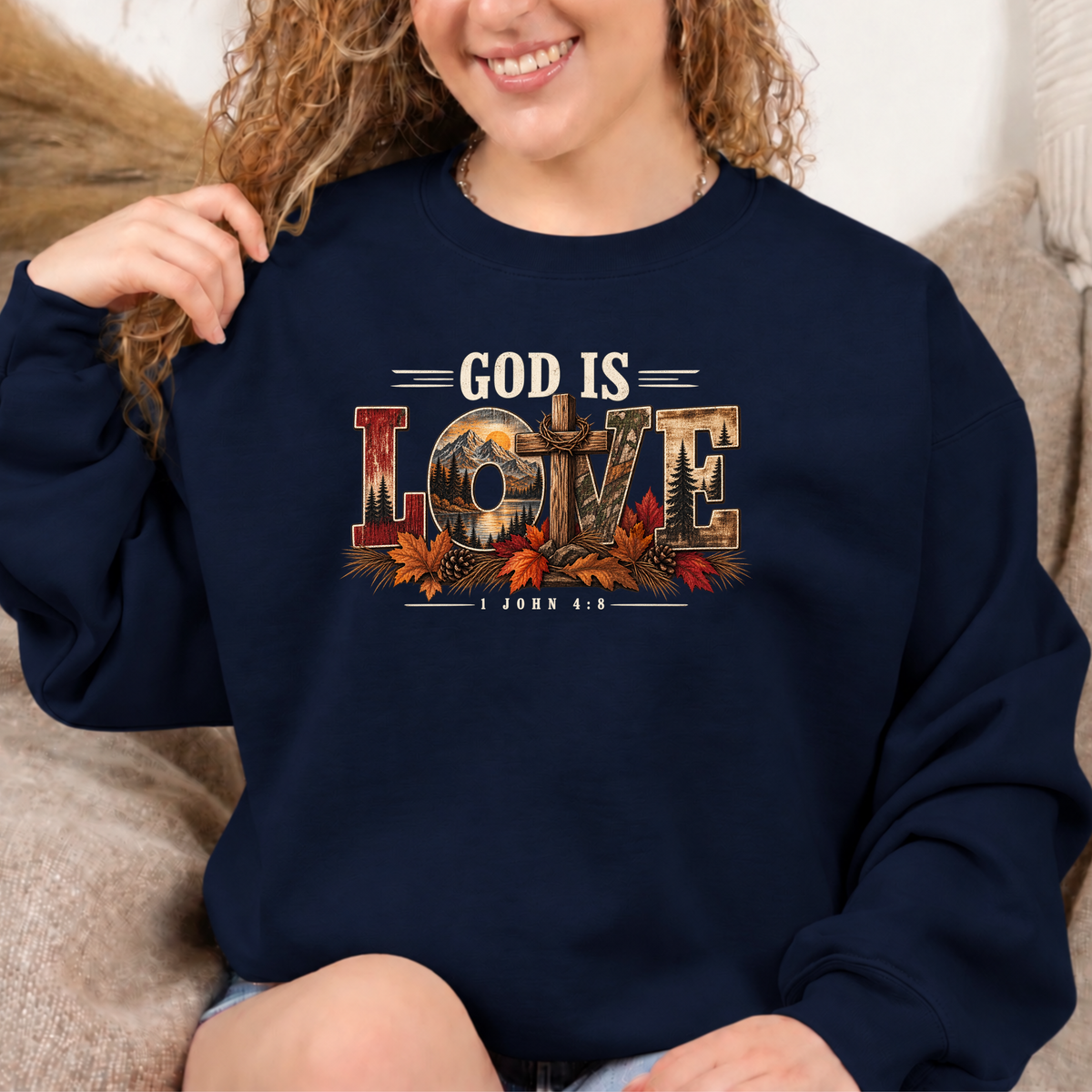 God Is Love 1 John 4:8 Men’s Christian Fall Crewneck Sweatshirt