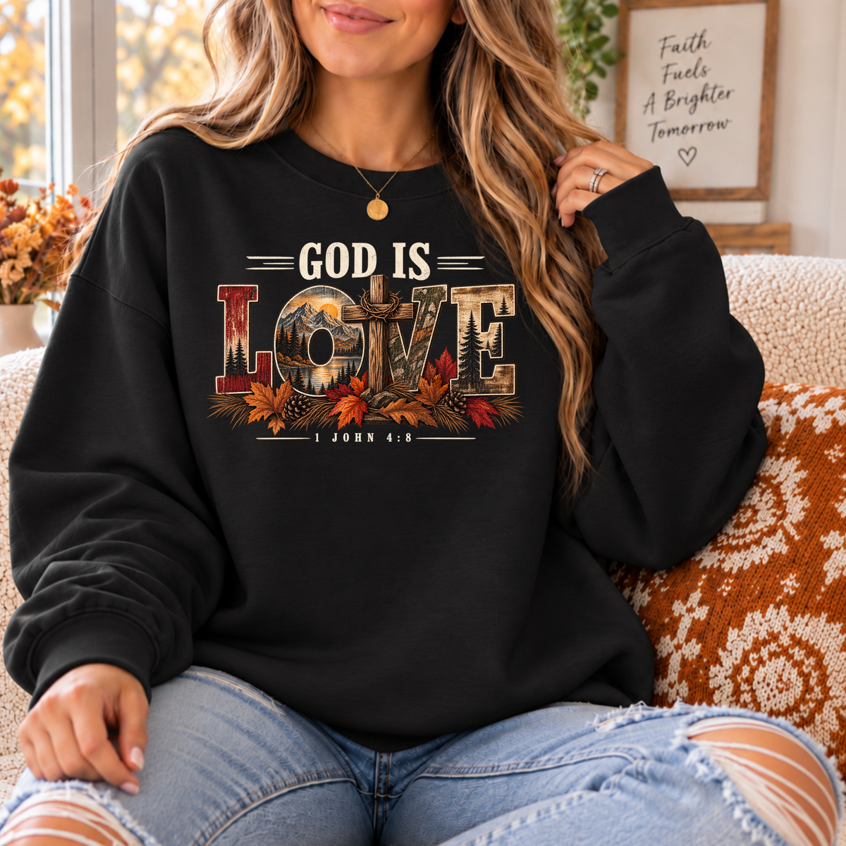 God Is Love 1 John 4:8 Men’s Christian Fall Crewneck Sweatshirt