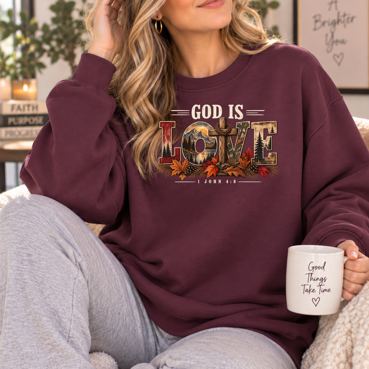 God Is Love 1 John 4:8 Men’s Christian Fall Crewneck Sweatshirt