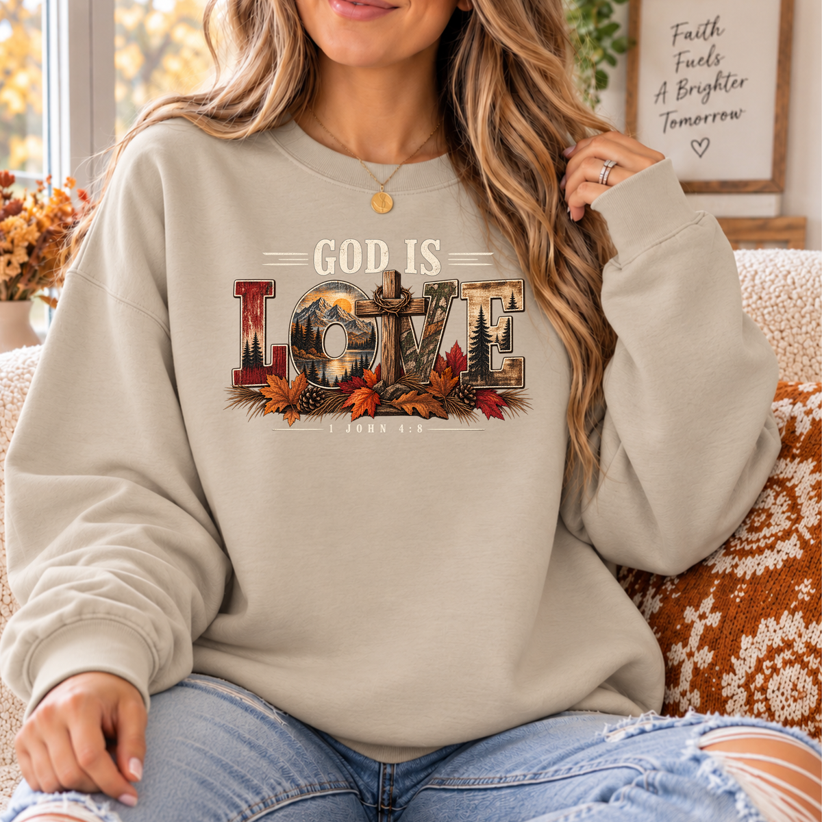 God Is Love 1 John 4:8 Men’s Christian Fall Crewneck Sweatshirt