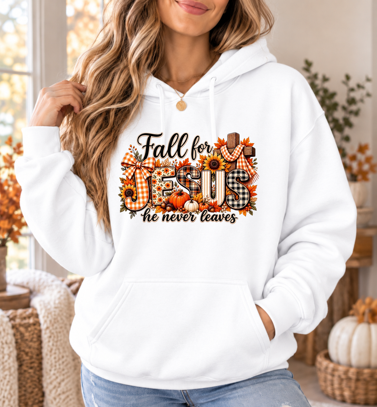 Fall for Jesus, He Never Leaves Christian Hoodie | Classic Fall 🍂🤎✝️