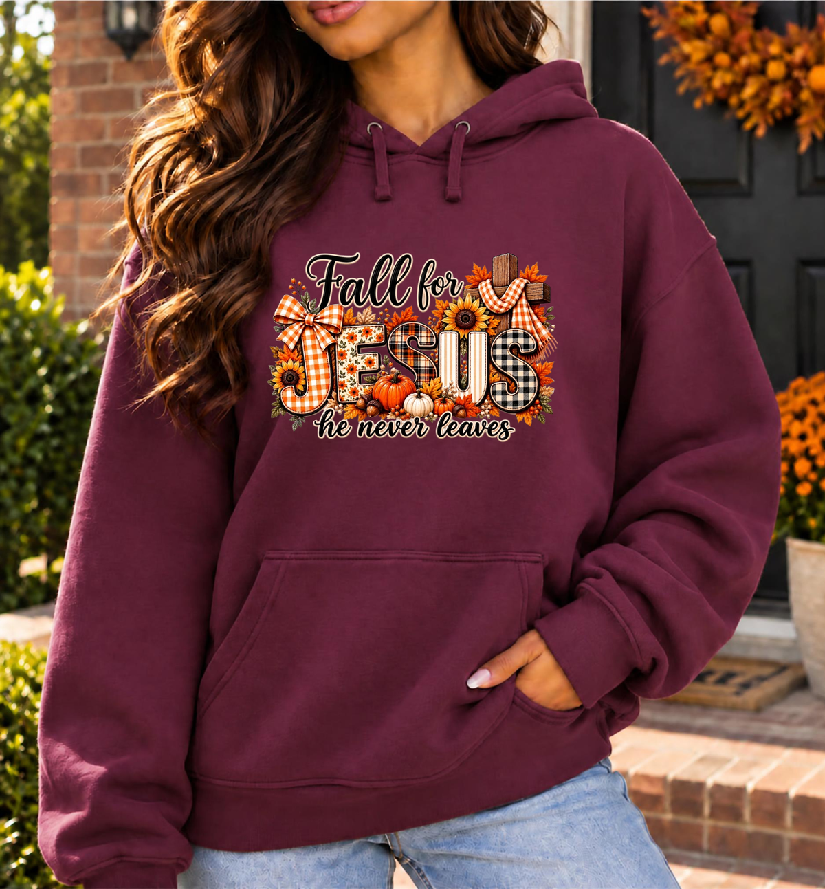 Fall for Jesus, He Never Leaves Christian Hoodie | Classic Fall 🍂🤎✝️