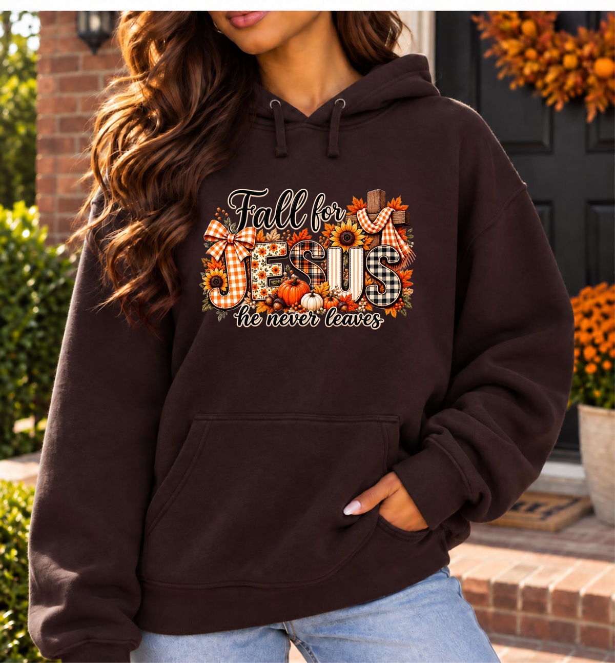 Fall for Jesus, He Never Leaves Christian Hoodie | Classic Fall 🍂🤎✝️