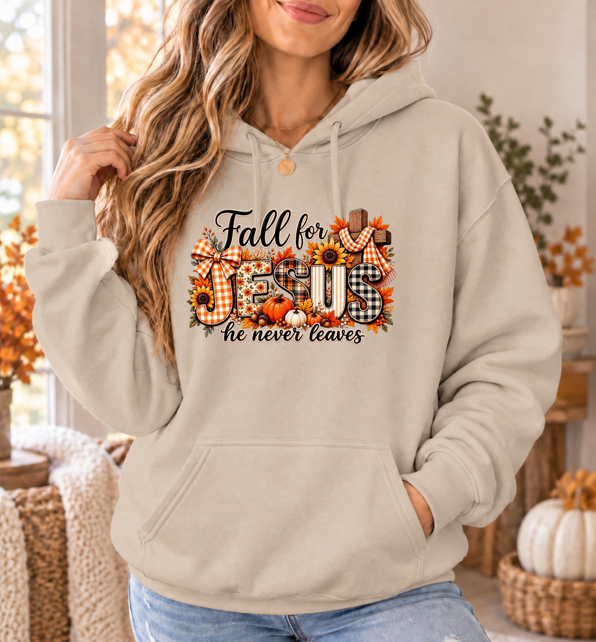 Fall for Jesus, He Never Leaves Christian Hoodie | Classic Fall 🍂🤎✝️