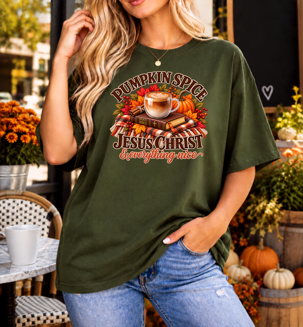 Pumpkin Spice, Jesus Christ & Everything Nice Comfort Colors® Christian Fall T-Shirt