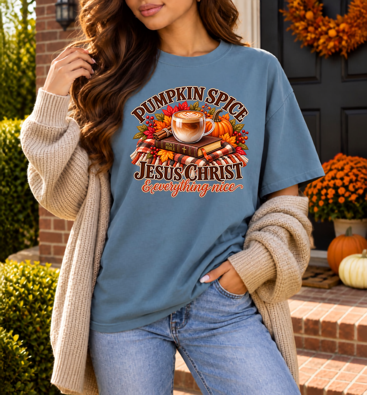 Pumpkin Spice, Jesus Christ & Everything Nice Comfort Colors® Christian Fall T-Shirt