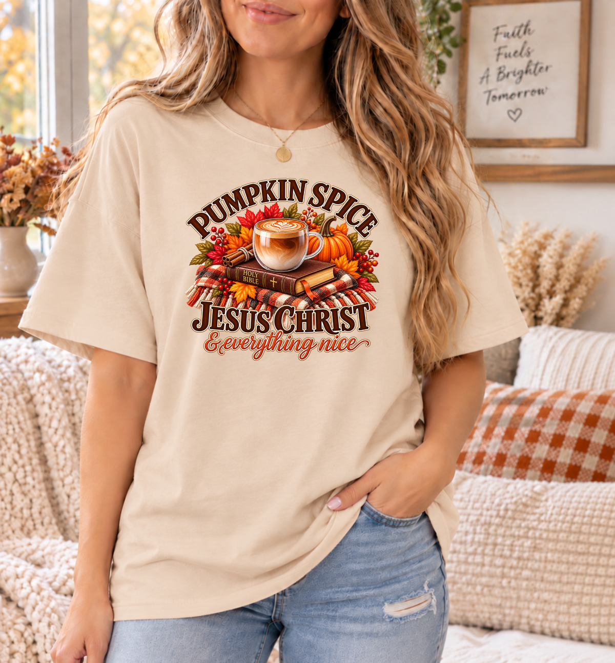 Pumpkin Spice, Jesus Christ & Everything Nice Comfort Colors® Christian Fall T-Shirt
