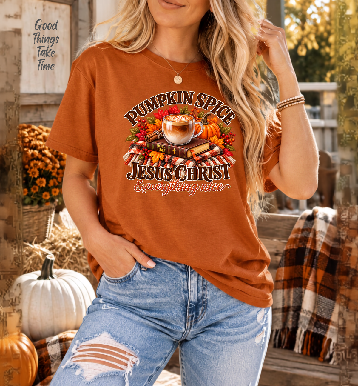 Pumpkin Spice, Jesus Christ & Everything Nice Comfort Colors® Christian Fall T-Shirt