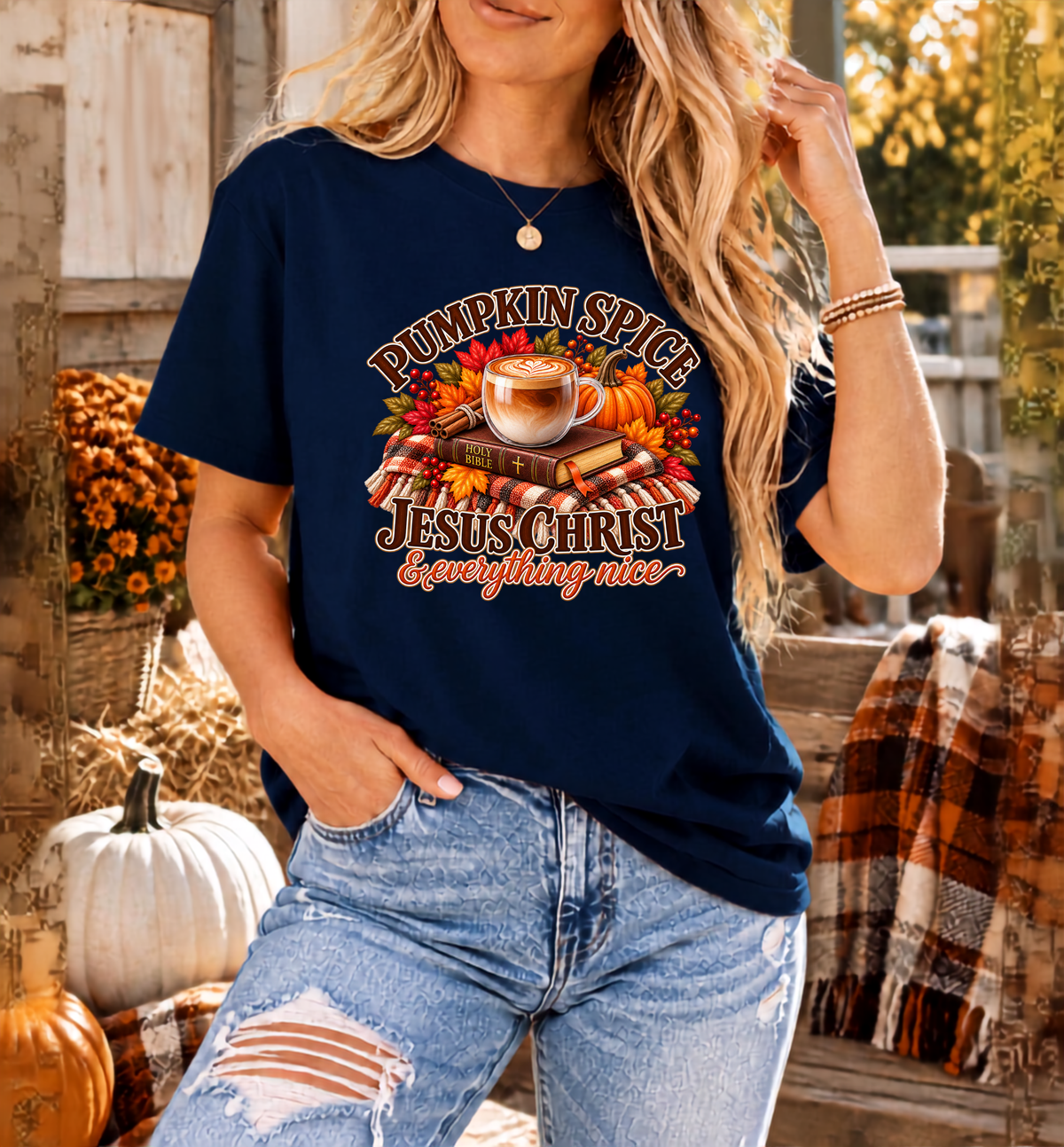 Pumpkin Spice, Jesus Christ & Everything Nice Comfort Colors® Christian Fall T-Shirt