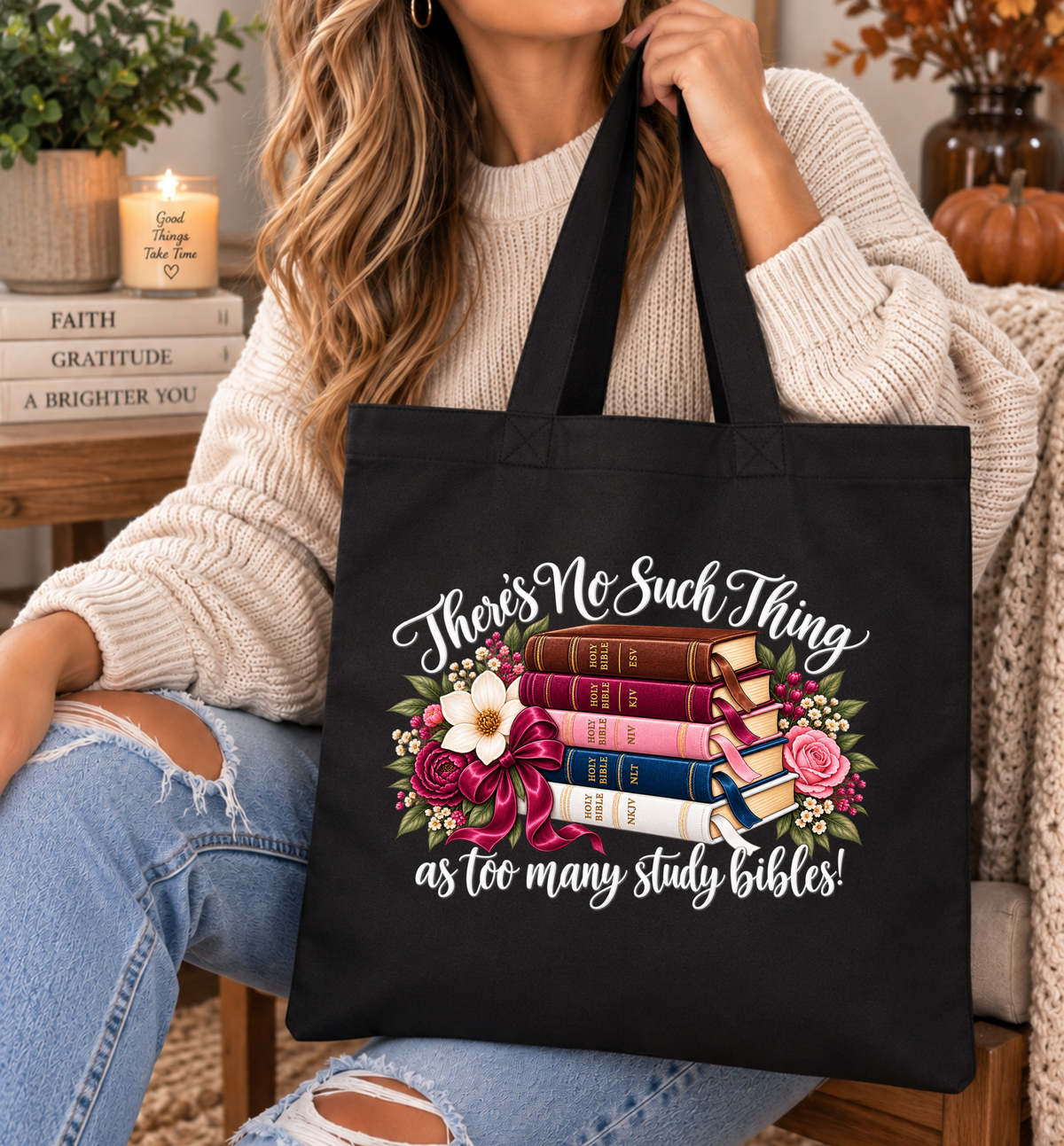 There’s No Such Thing as Too Many Study Bibles Christian Canvas Tote Bag