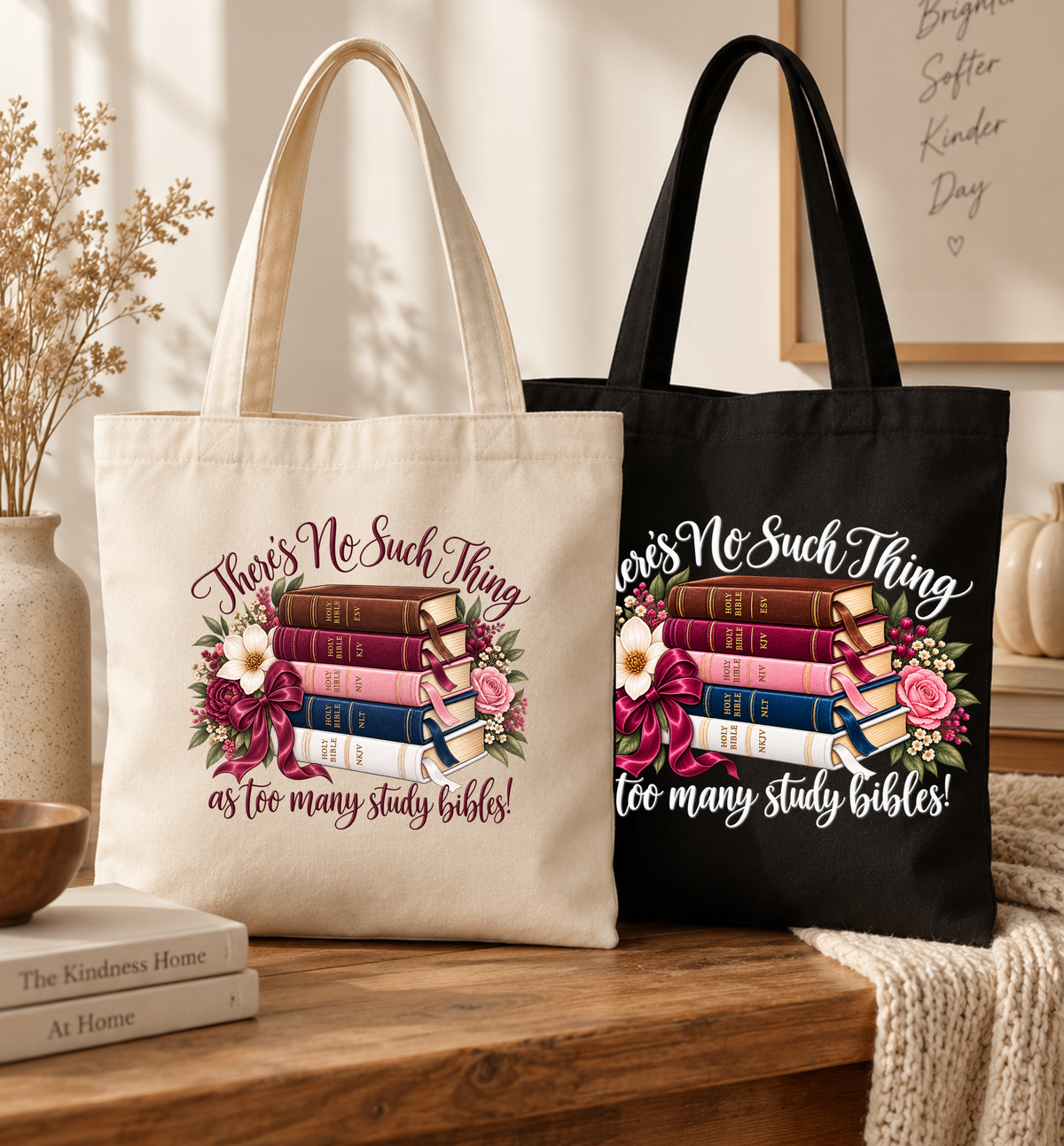 Book Lover Tote Bag — “There’s No Such Thing as Too Many Study Bibles” Cotton Canvas Tote
