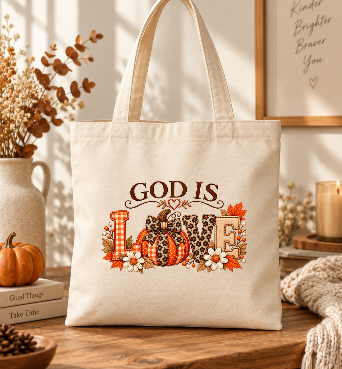 God Is Love Fall Black Canvas Tote Bag
